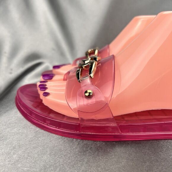 Vince Camuto Evolet Jelly Thong Women’s 10 Pink‎ Chain Flip Flops Summer Worn 1x - Picture 8 of 17